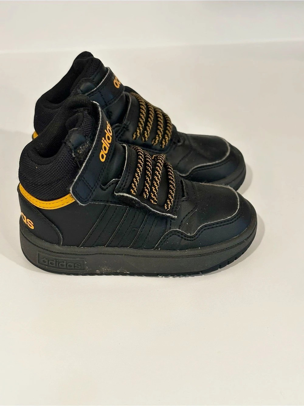 adidas Hoops 3.0 Mid I Black Preloved Yellow Sneakers toddler Boys US 8k